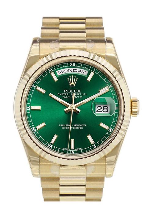 rolex day-date green dial yellow gold|rolex gold day date 36mm.